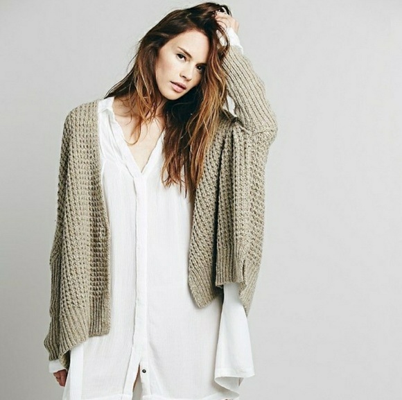 Free People waffle knit bat wing cardigan - Picture 3 of 8